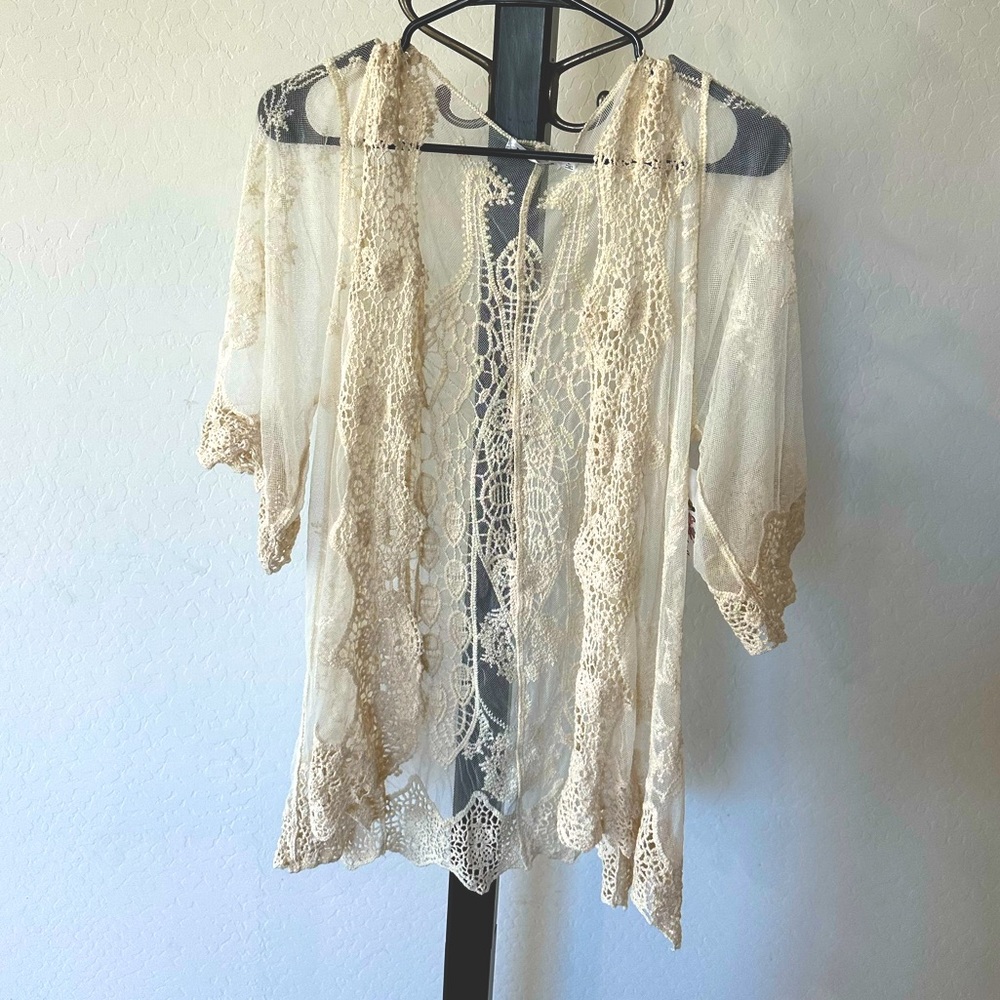 sheer cardigan embroidered